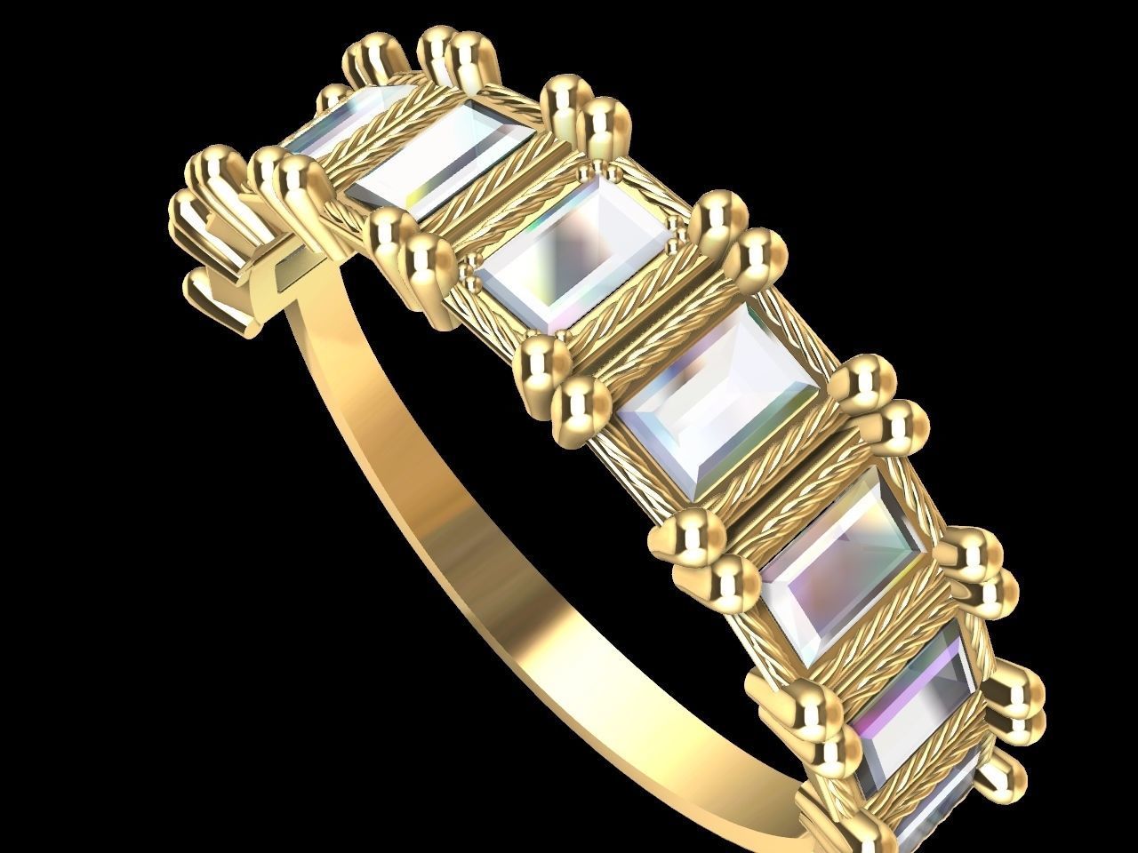baguette diamond row ring stl verified  3D print model_12