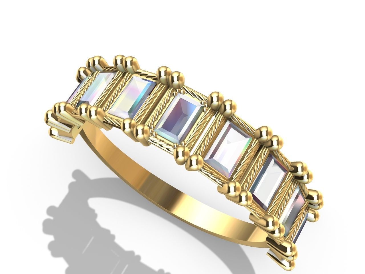 baguette diamond row ring stl verified  3D print model_4