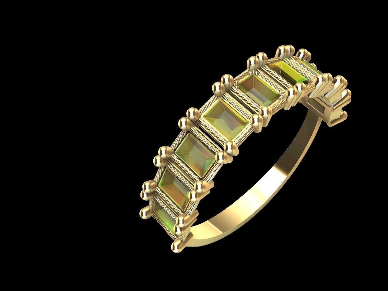 baguette diamond row ring stl verified  3D print model_16