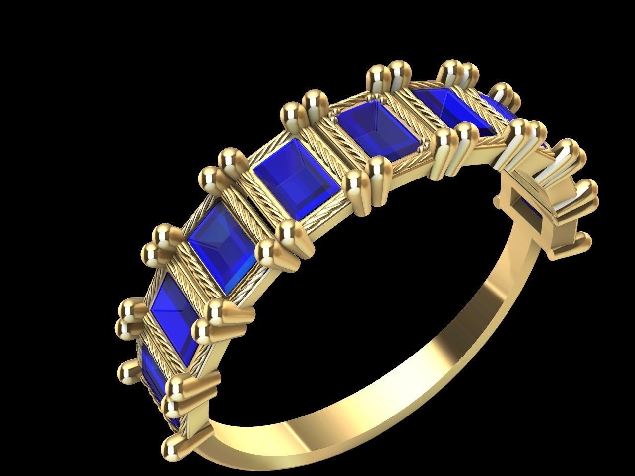 baguette diamond row ring stl verified  3D print model_17