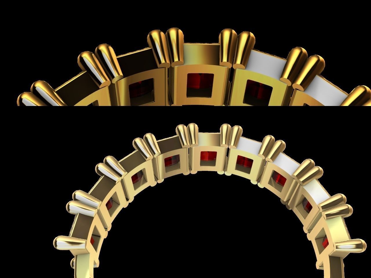 baguette diamond row ring stl verified  3D print model_14