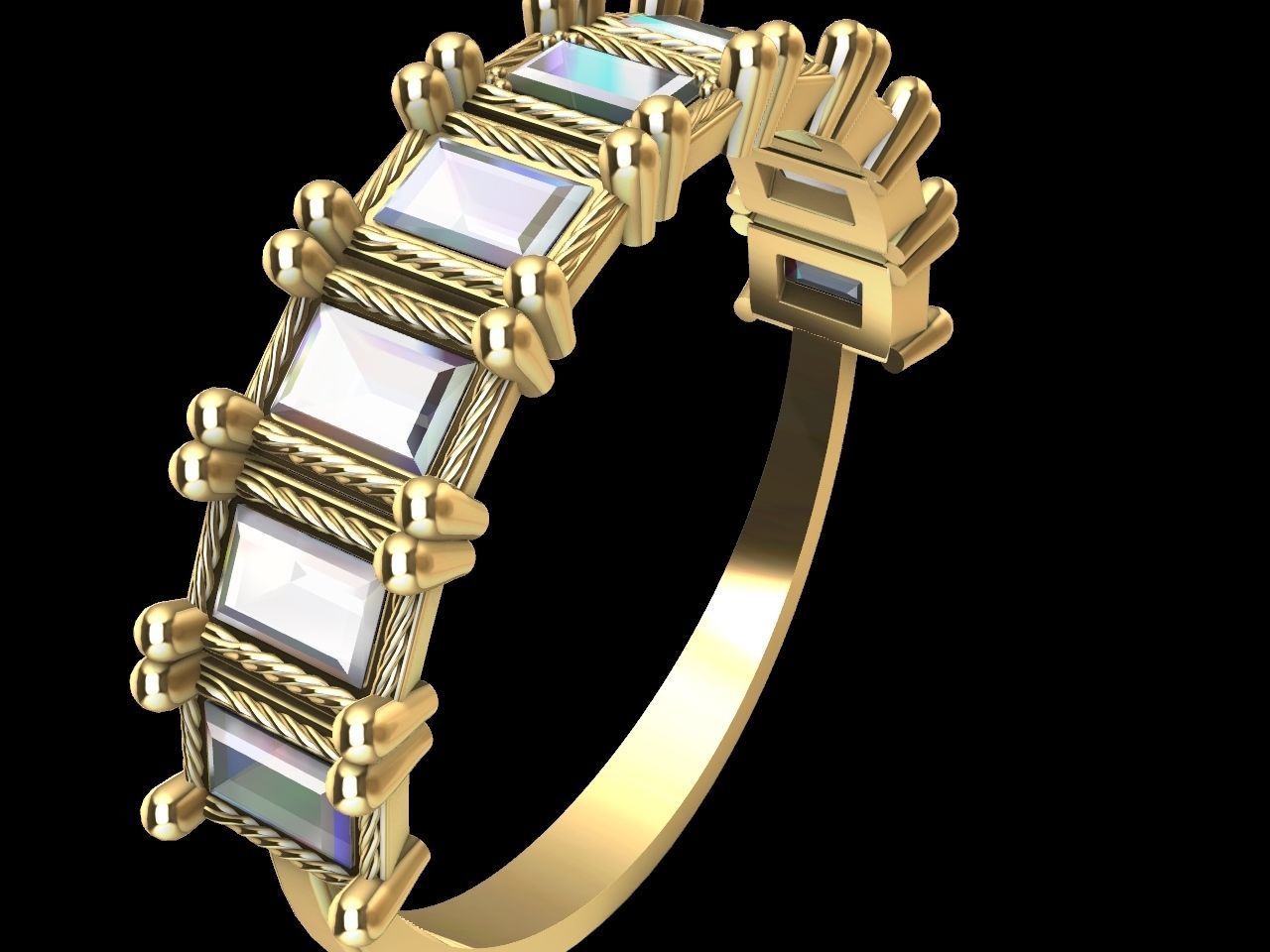 baguette diamond row ring stl verified  3D print model_11