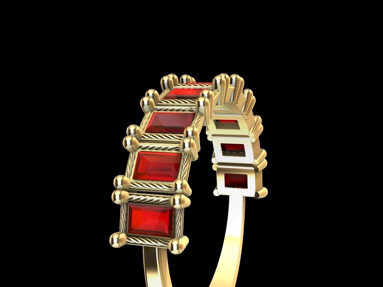 baguette diamond row ring stl verified  3D print model_15