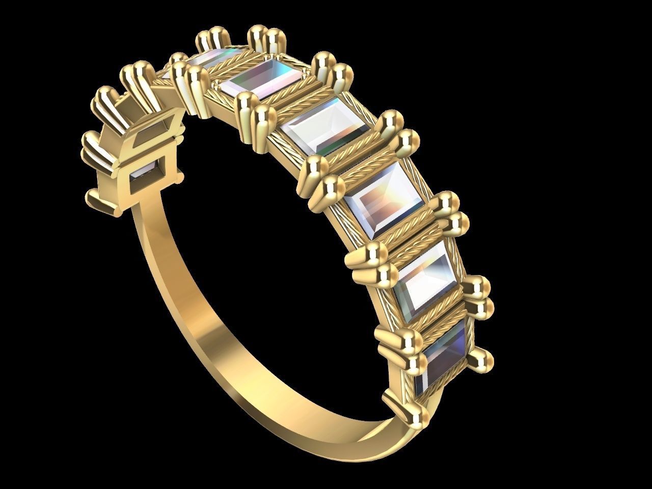 baguette diamond row ring stl verified  3D print model_10