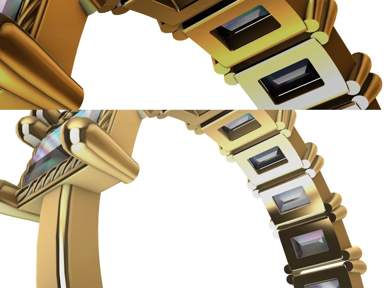 baguette diamond row ring stl verified  3D print model_7