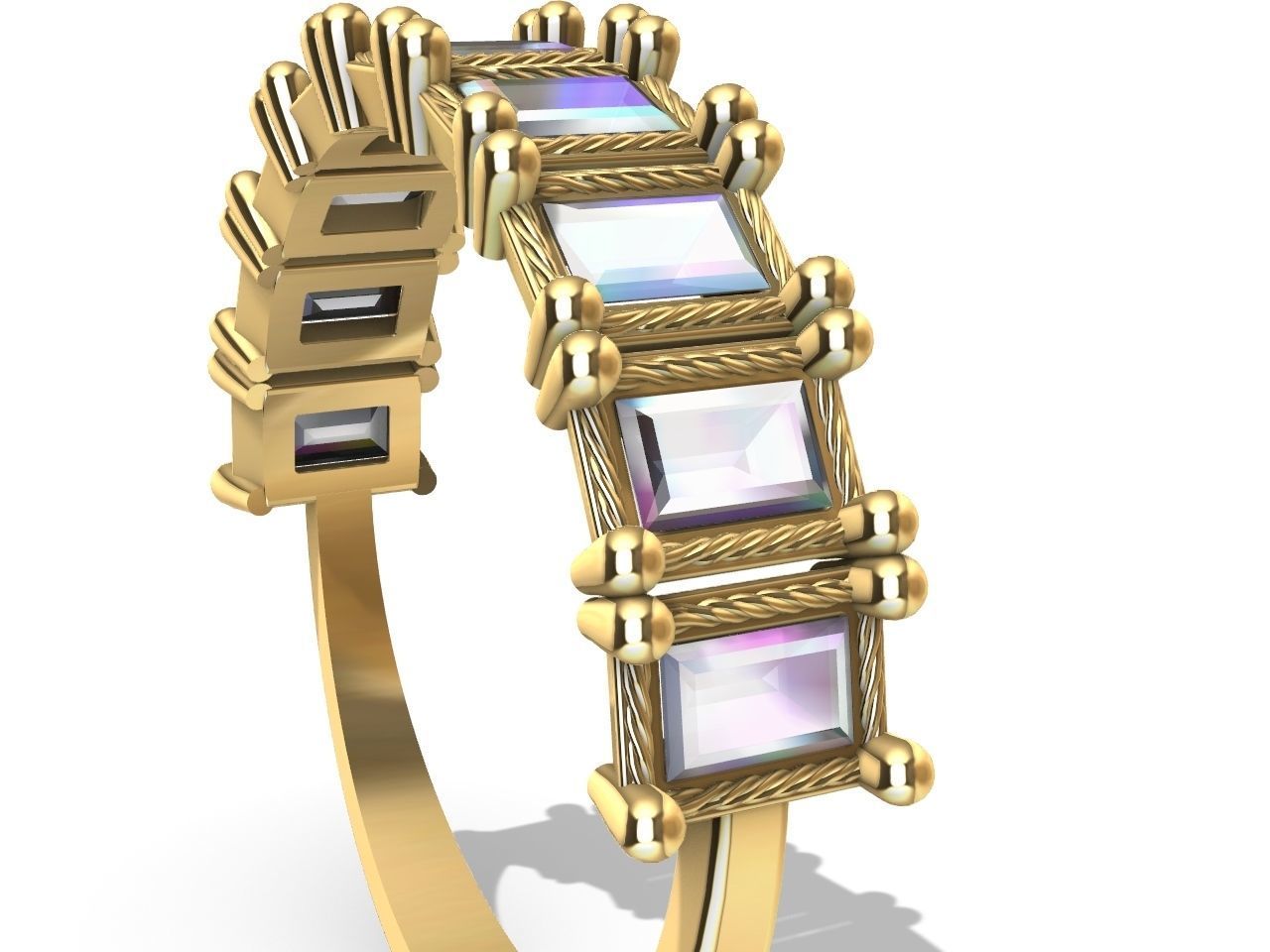 baguette diamond row ring stl verified  3D print model_3