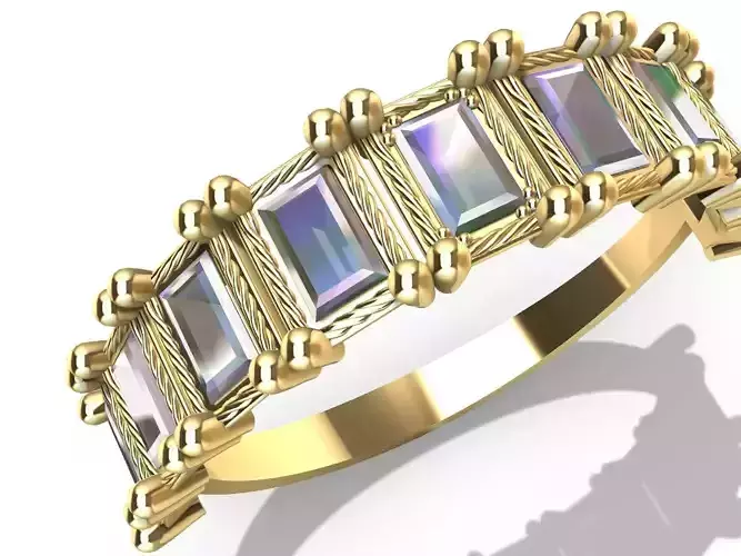 baguette diamond row ring stl verified  3D print model