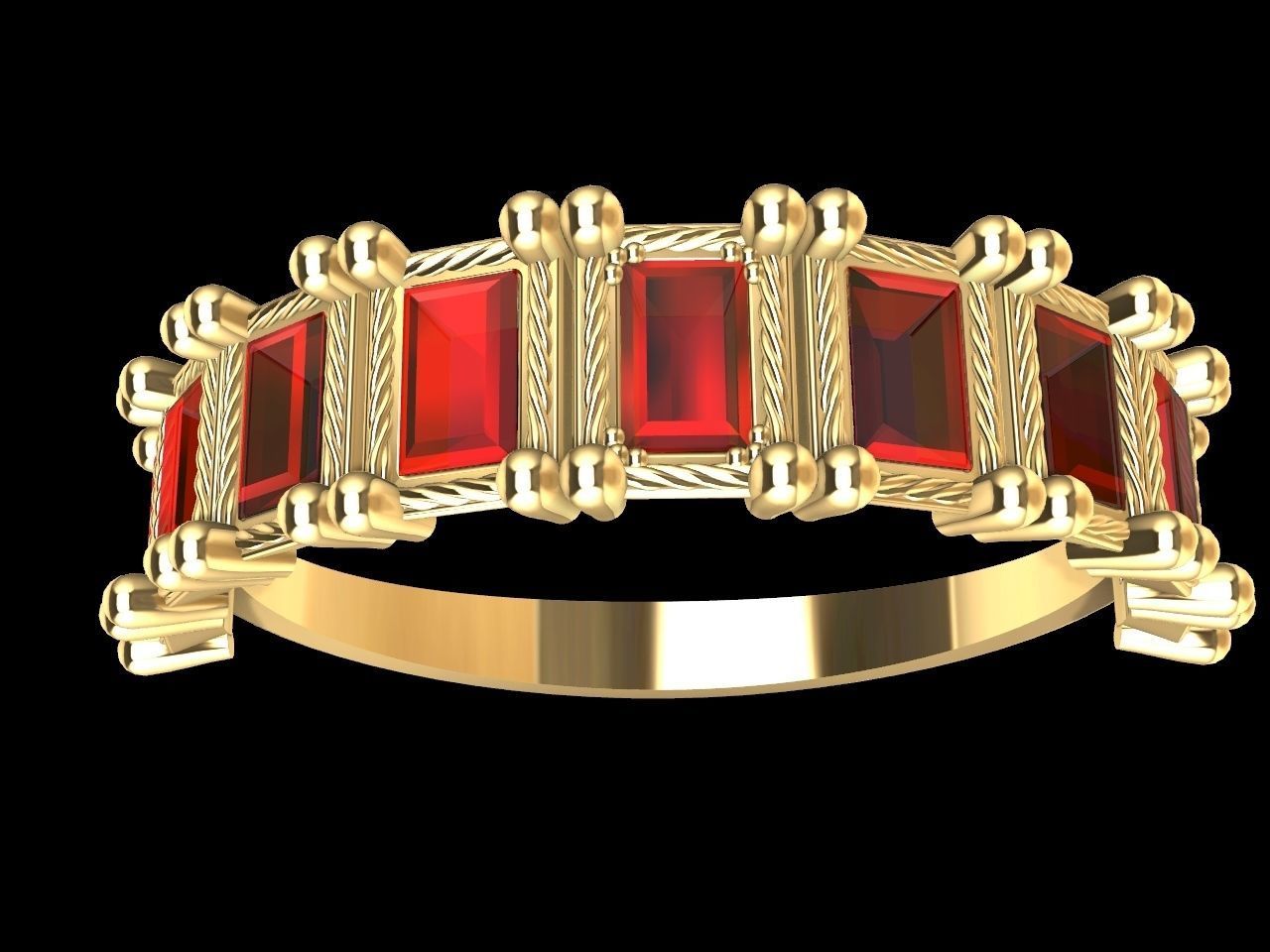 baguette diamond row ring stl verified  3D print model_13