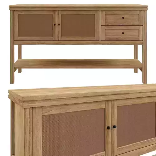 Sideboard Gabin made of pine and rattan