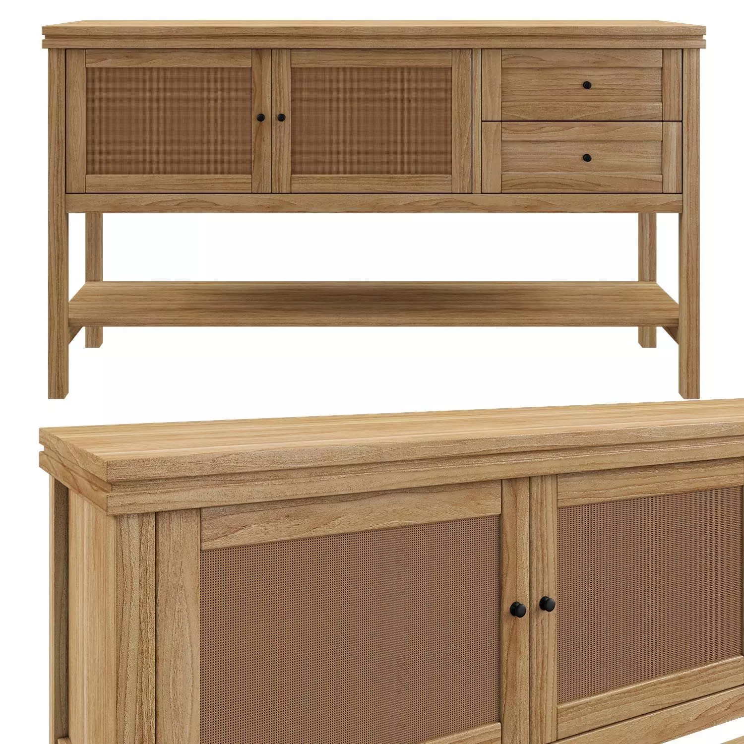 Sideboard Gabin made of pine and rattan 3D model_0