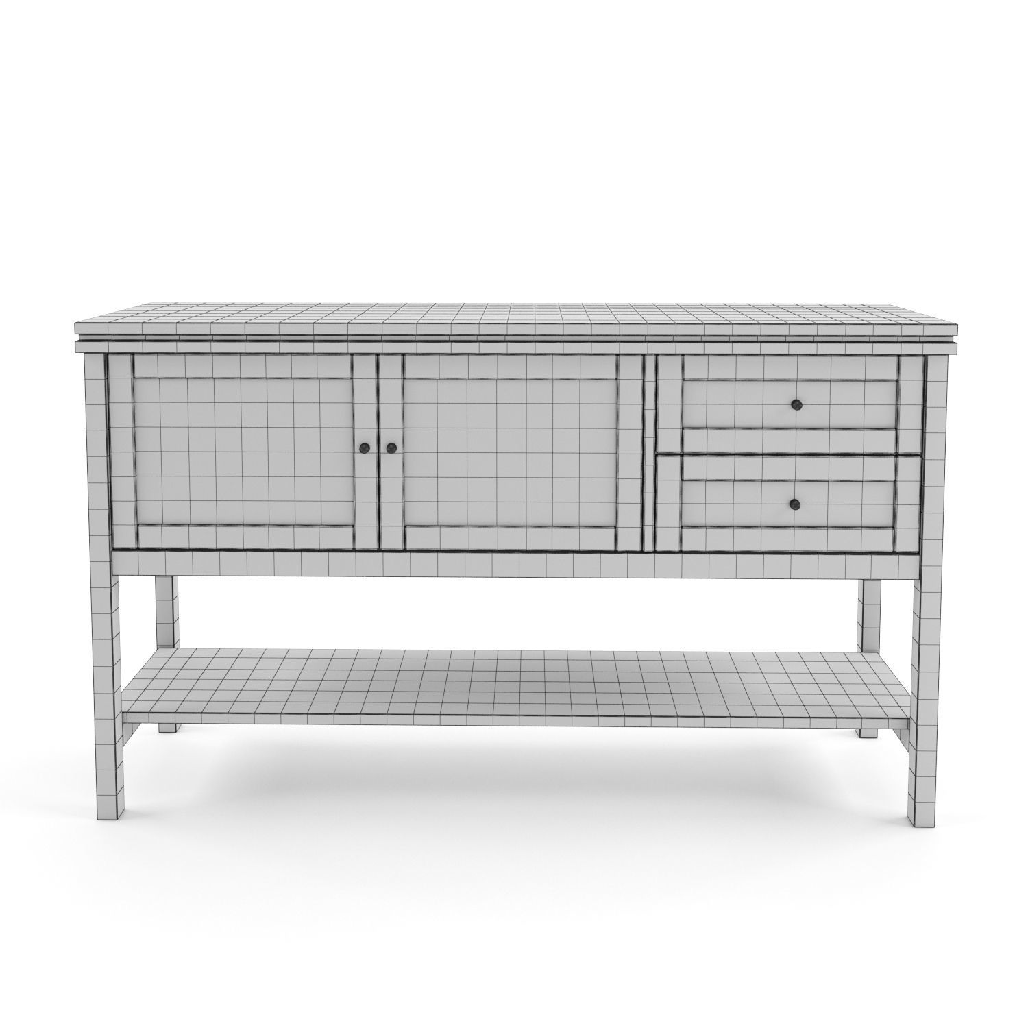 Sideboard Gabin made of pine and rattan 3D model_1