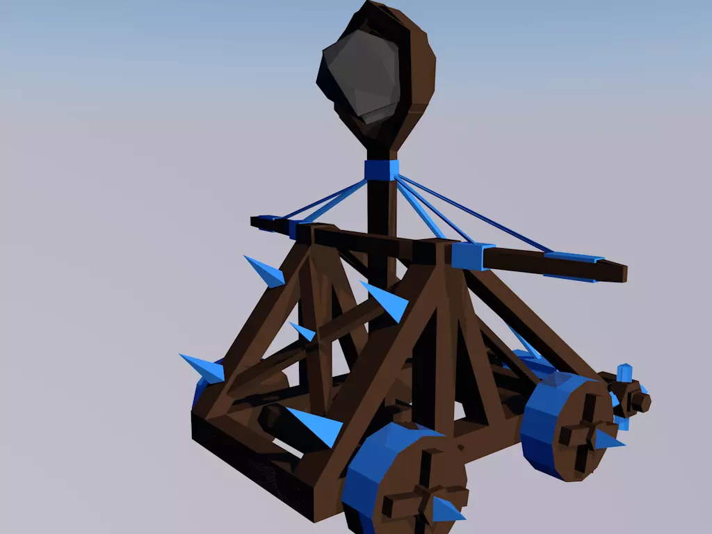 Catapult with spikes Low-poly 3D model_0