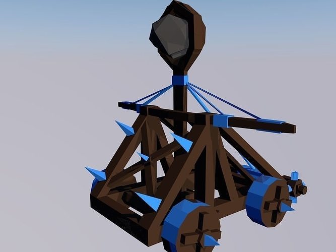 Catapult with spikes Low-poly 3D model