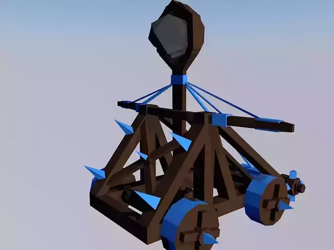 Catapult with spikes Low-poly 3D model