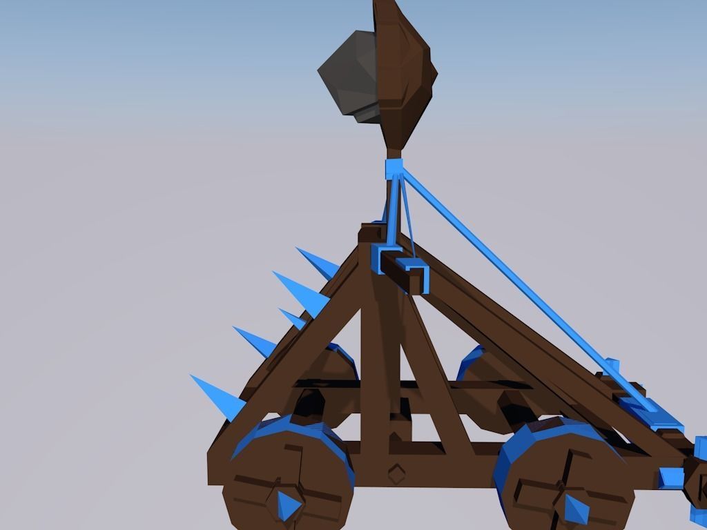 Catapult with spikes Low-poly 3D model_1
