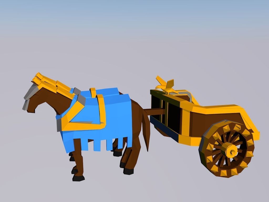 Chariot horse and cart Low-poly 3D model_1