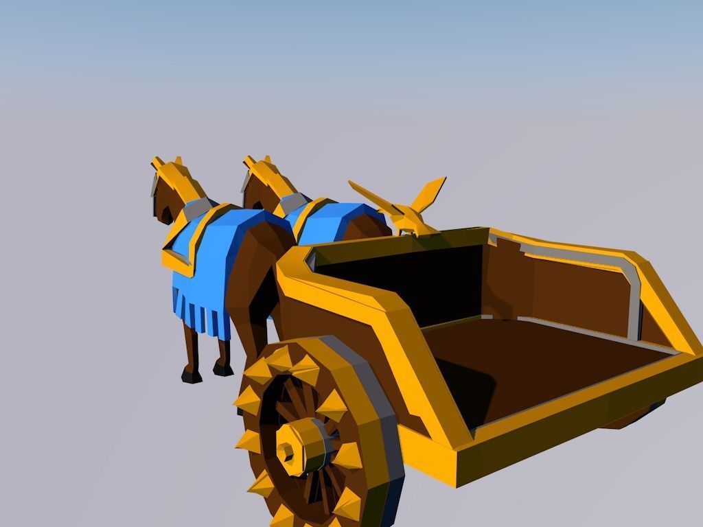 Chariot horse and cart Low-poly 3D model_2