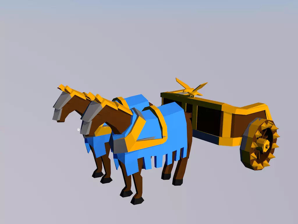 Chariot horse and cart Low-poly 3D model_0