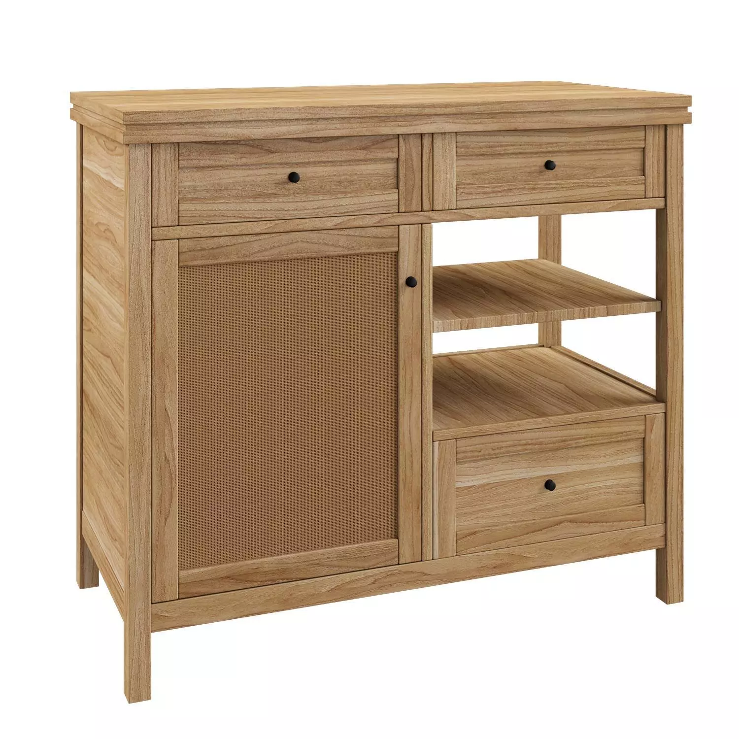 Gabin chest of drawers in solid pine and cane 3D model_0