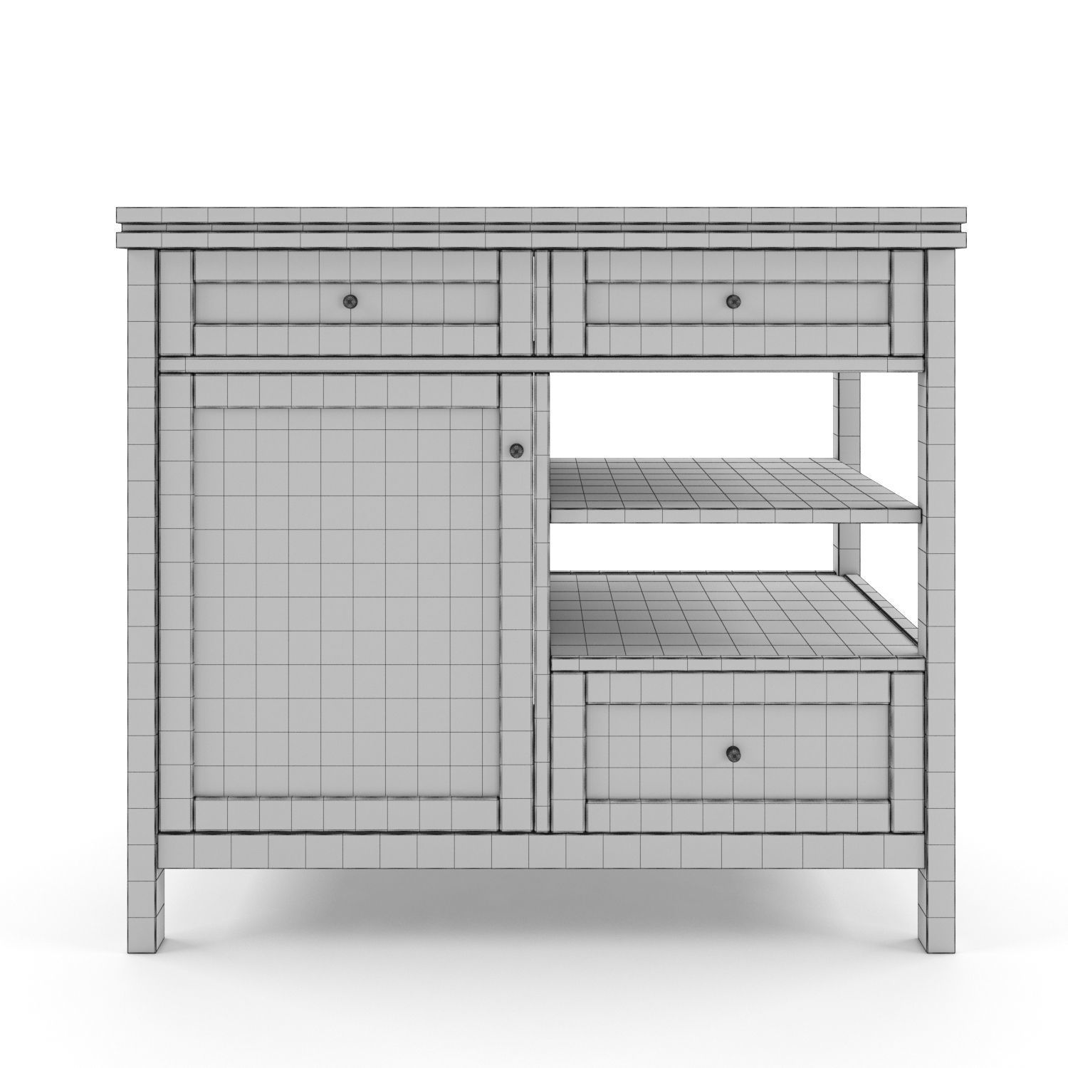 Gabin chest of drawers in solid pine and cane 3D model_1