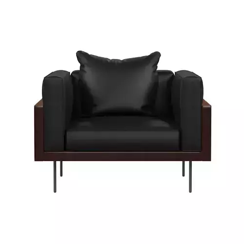 Brasilia leather armchair with wooden legs