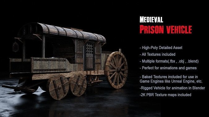 Medieval Prison Vehicle Low-poly 3D model