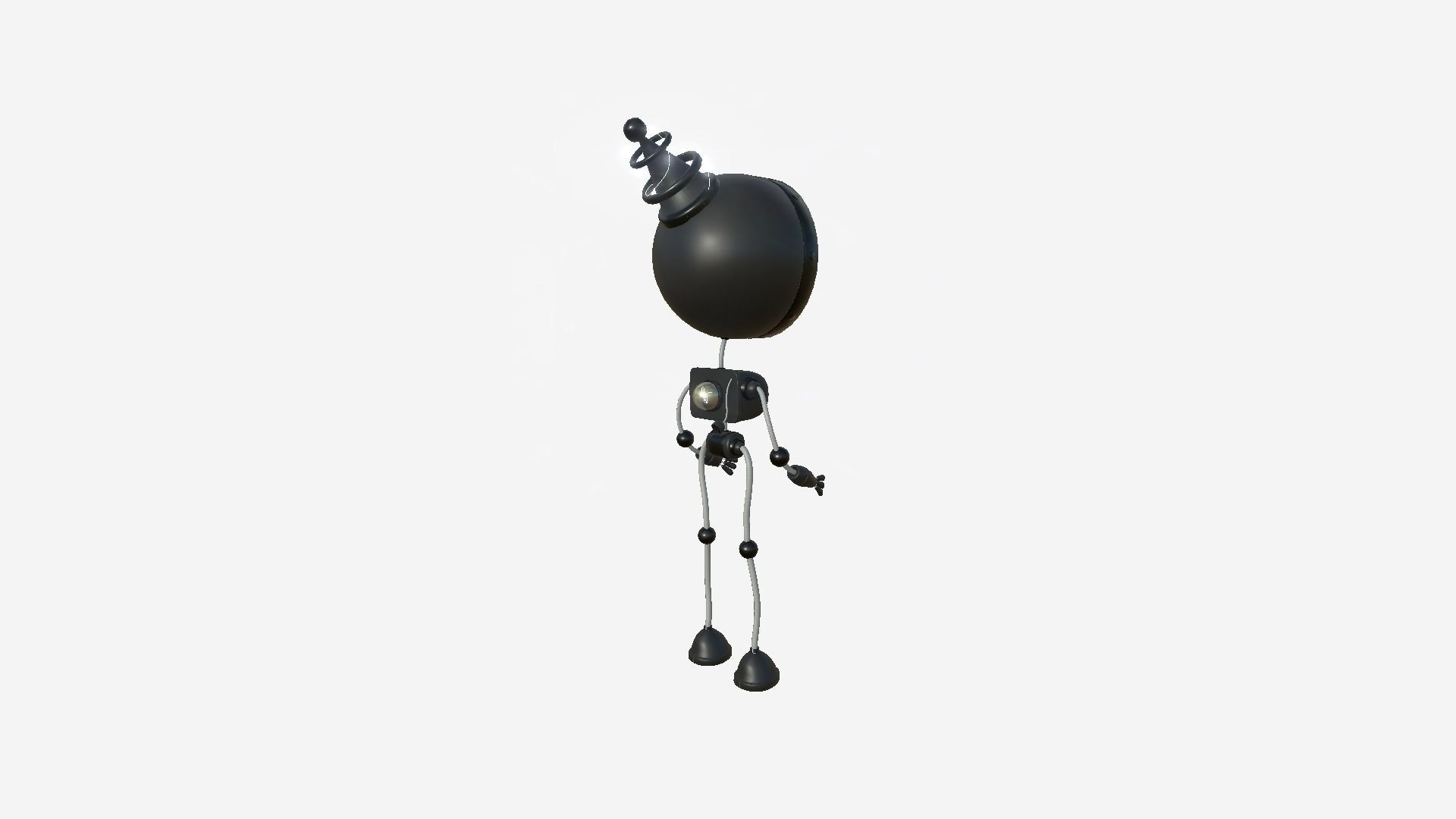 Cute Robot D02 Black - SciFi Character Design Low-poly 3D model_4