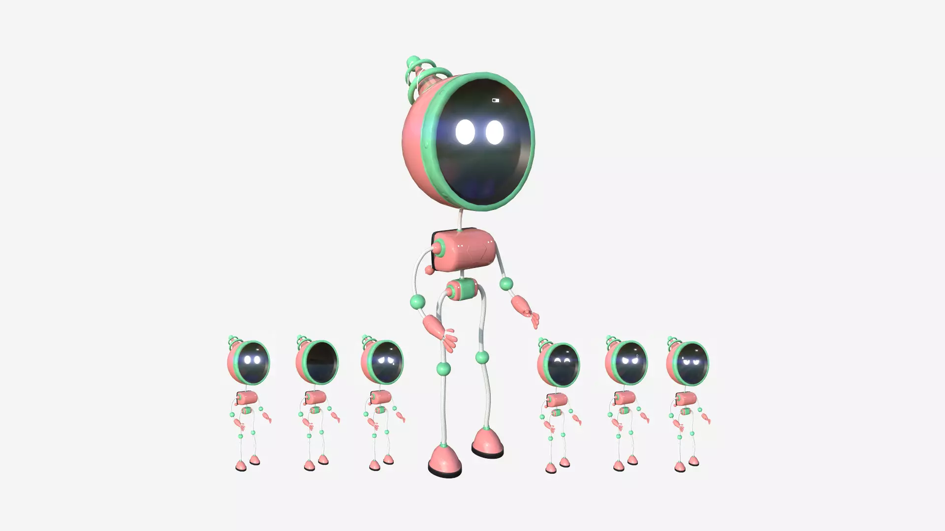 Cute Robot D04 Pink Green - SciFi Character Design Low-poly 3D model_0