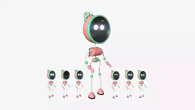 Cute Robot D04 Pink Green - SciFi Character Design Low-poly 3D model