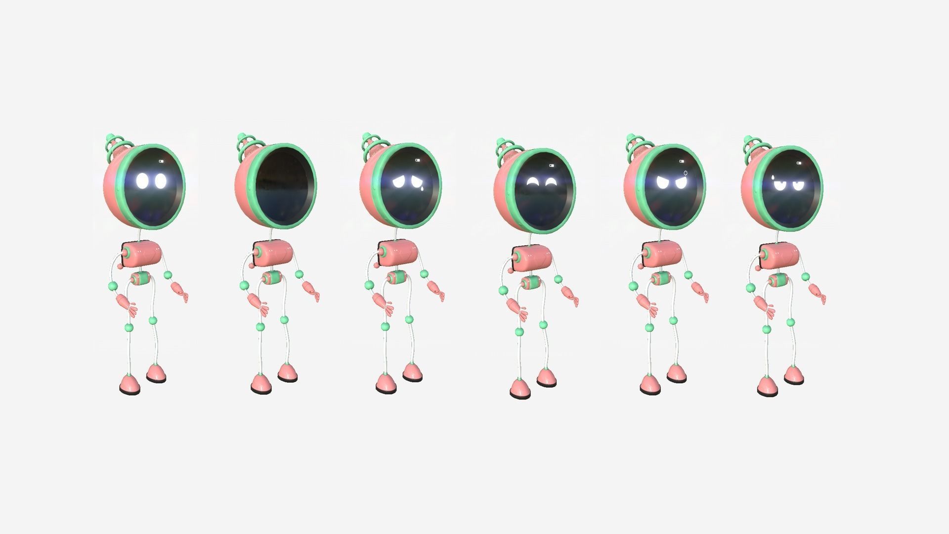 Cute Robot D04 Pink Green - SciFi Character Design Low-poly 3D model_2