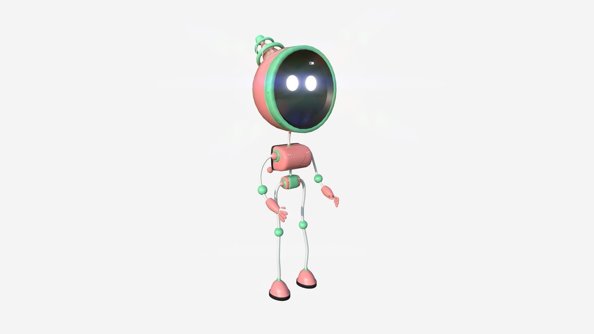 Cute Robot D04 Pink Green - SciFi Character Design Low-poly 3D model_1