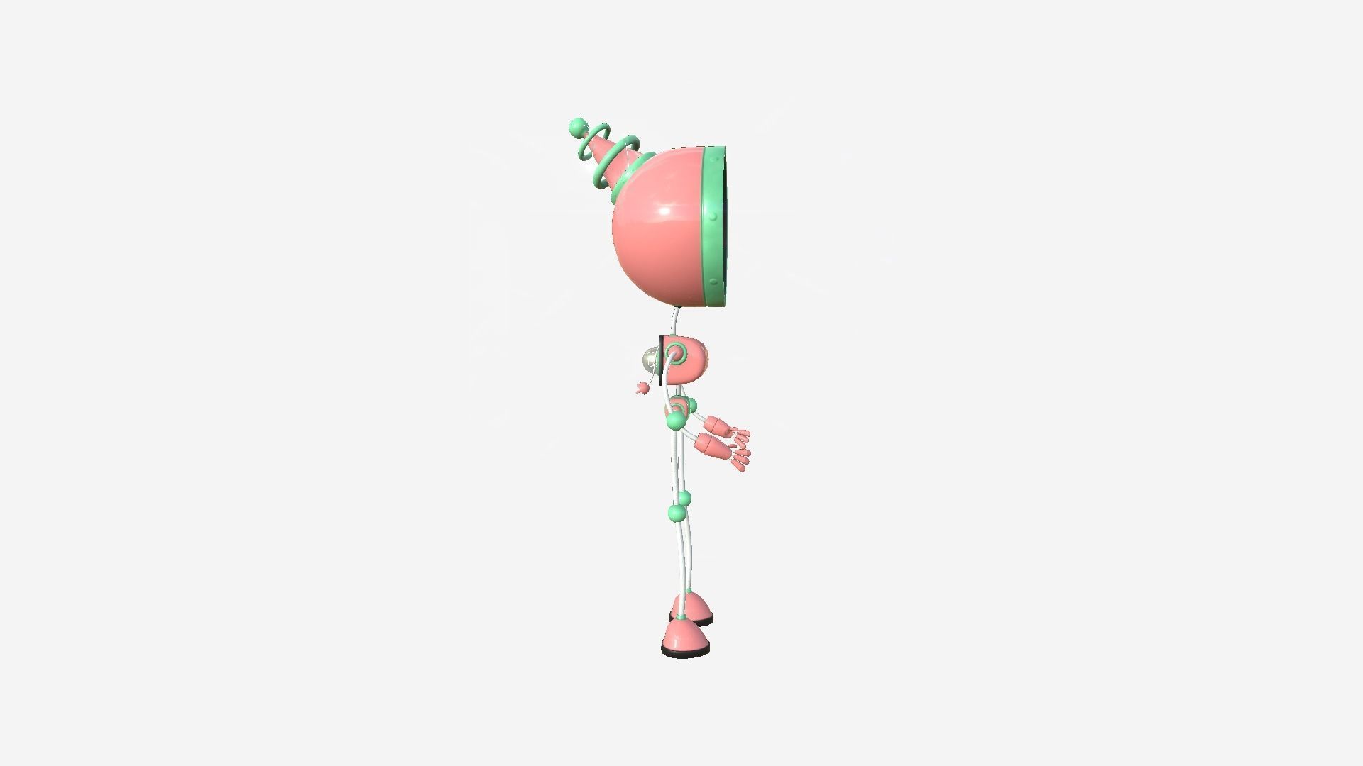 Cute Robot D04 Pink Green - SciFi Character Design Low-poly 3D model_6