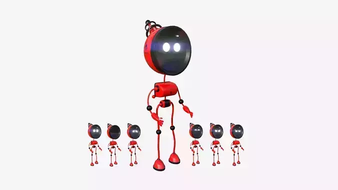 Cute Robot D06 Firebot - SciFi Character Design Low-poly 3D model