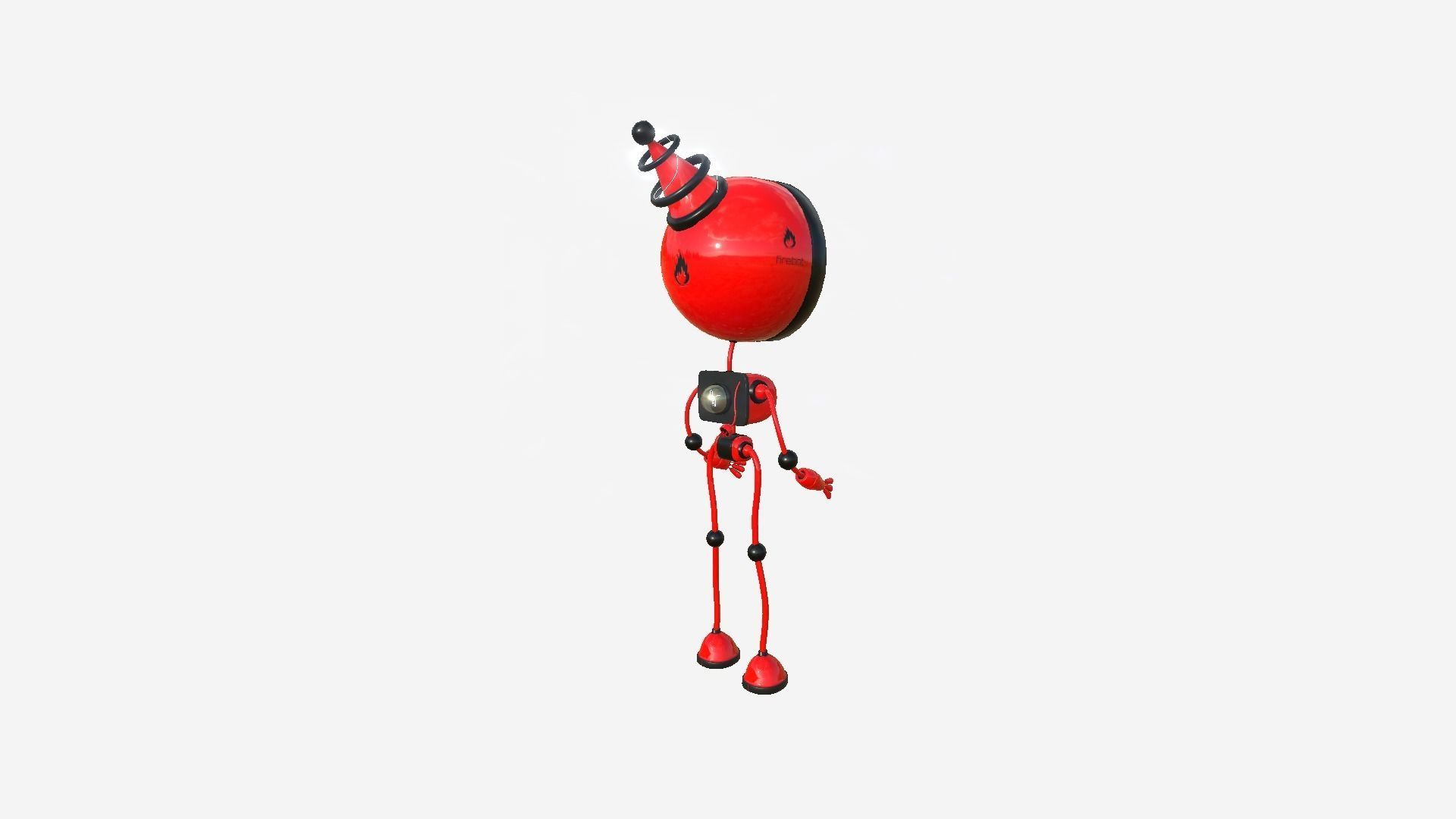 Cute Robot D06 Firebot - SciFi Character Design Low-poly 3D model_4