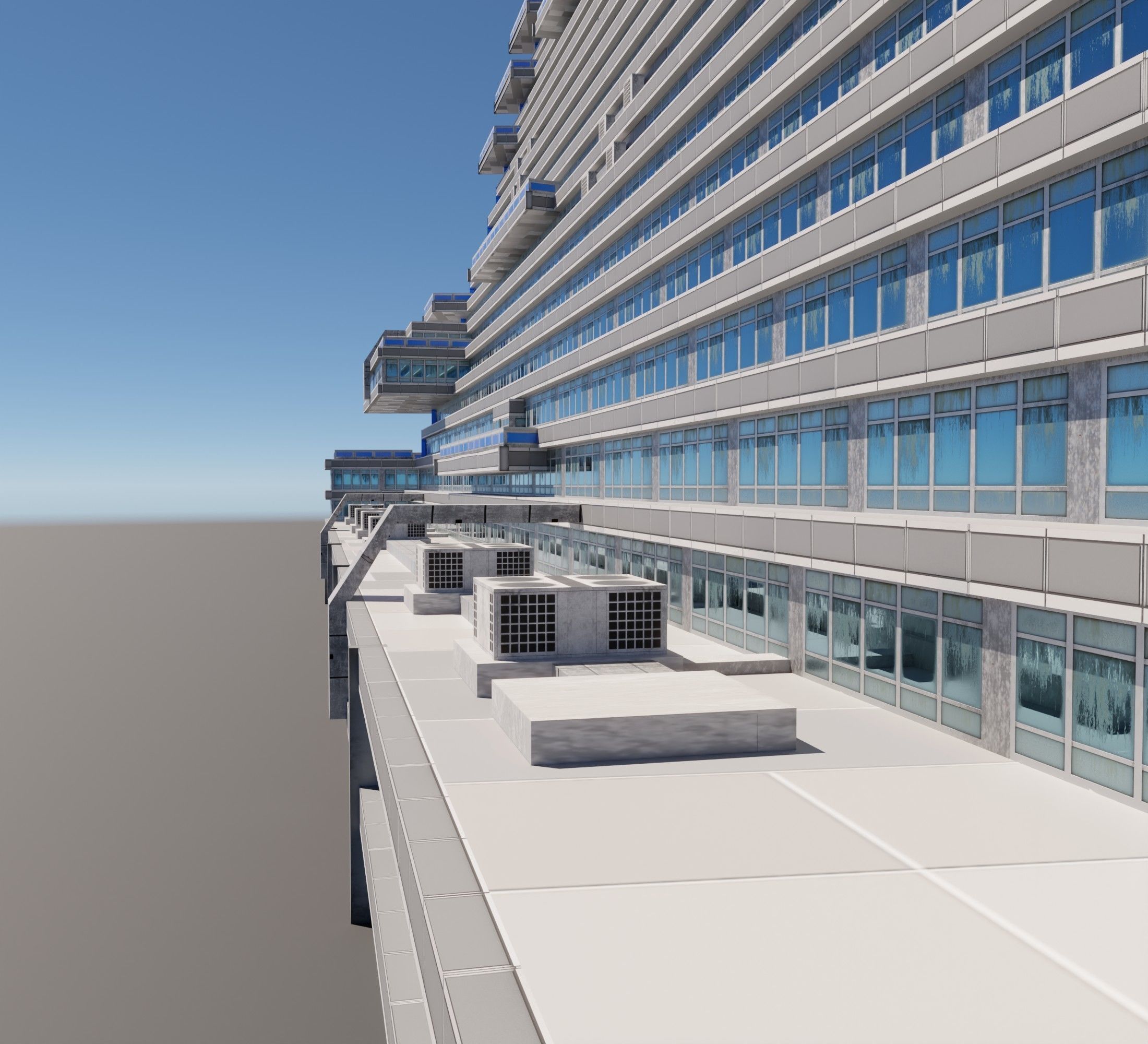 Huge skyscraper hotel with balcony and trapezoid shape Low-poly 3D model_8