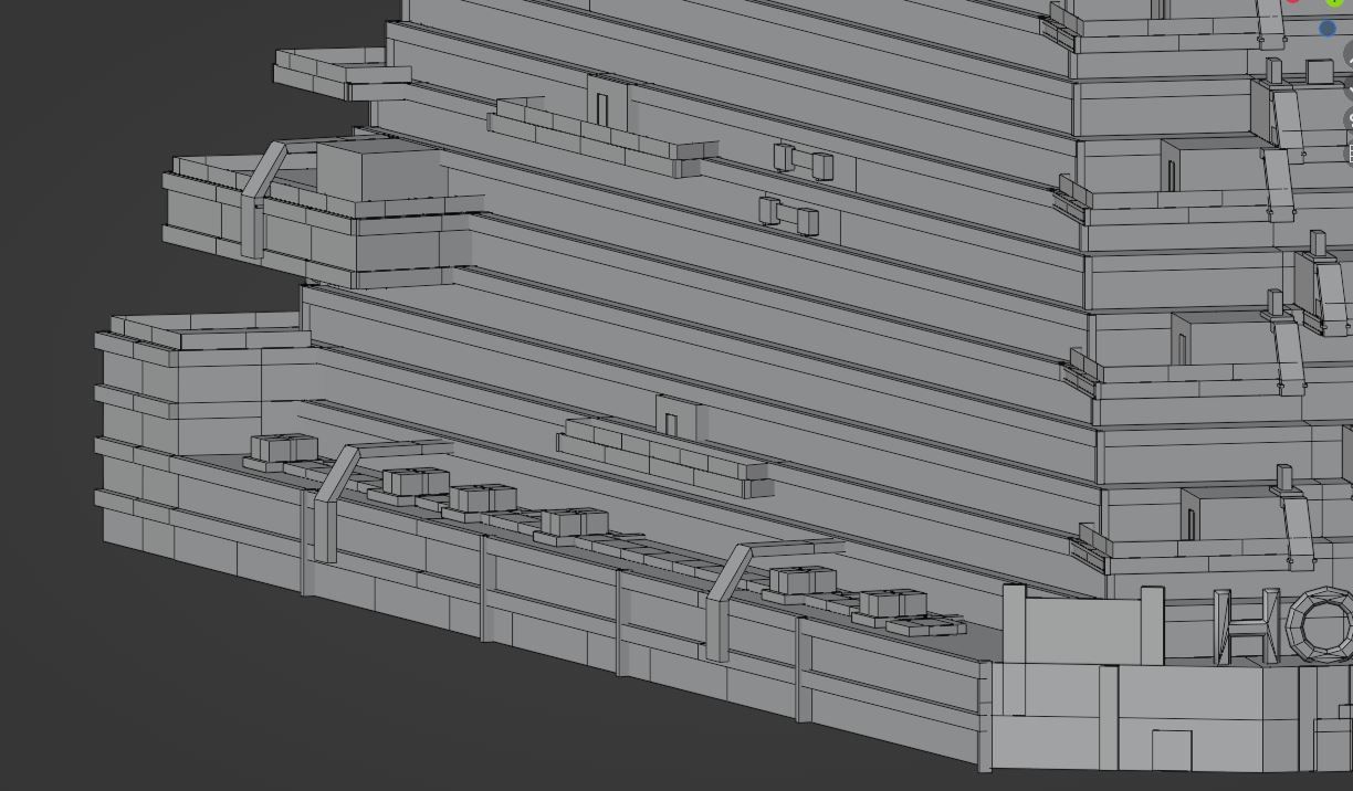 Huge skyscraper hotel with balcony and trapezoid shape Low-poly 3D model_12