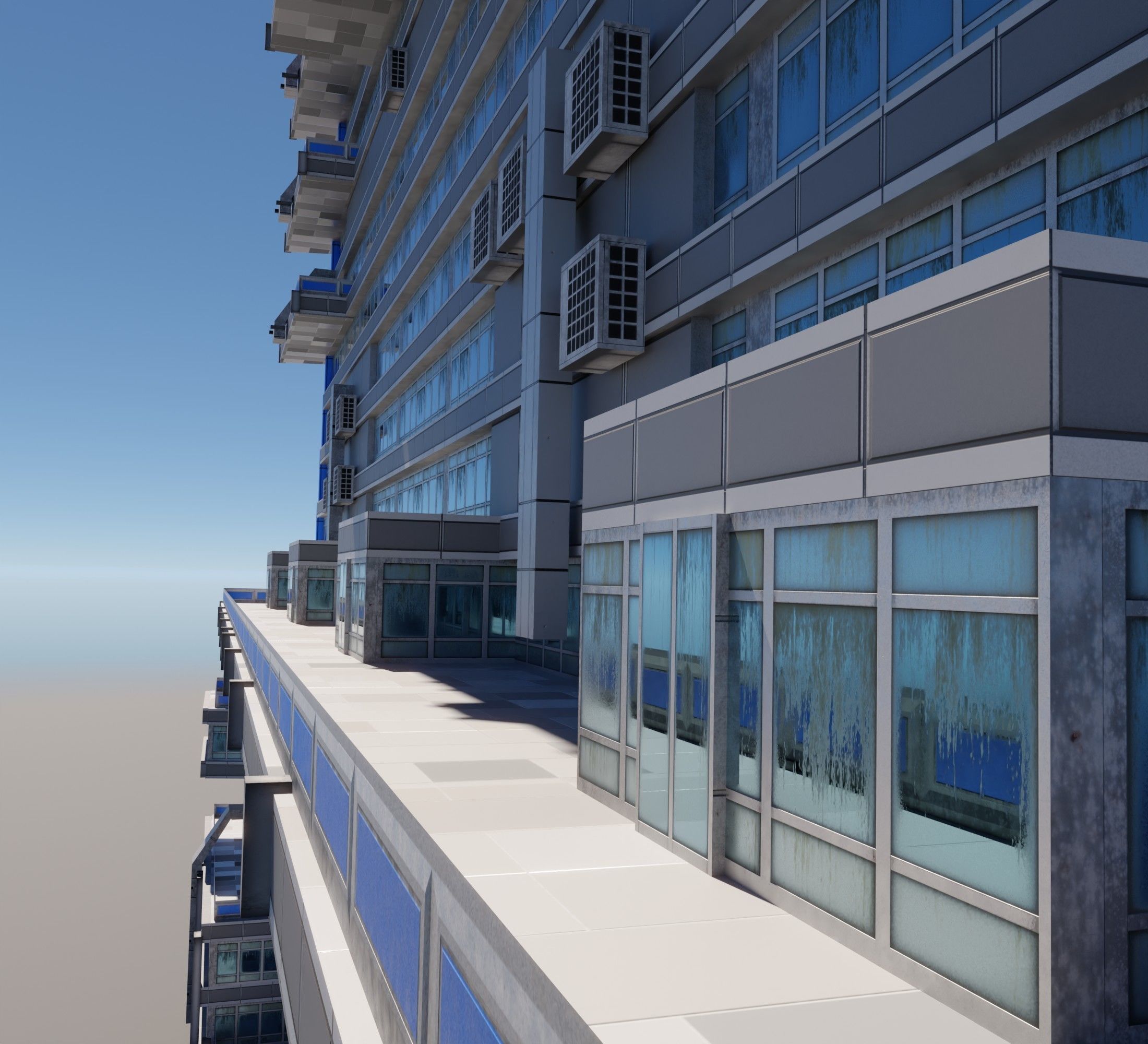 Huge skyscraper hotel with balcony and trapezoid shape Low-poly 3D model_7