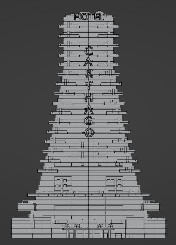 Huge skyscraper hotel with balcony and trapezoid shape Low-poly 3D model_10