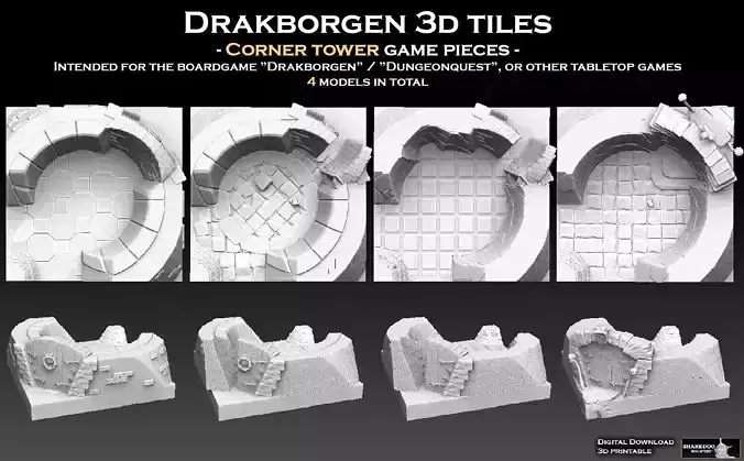 Drakborgen 3D Tiles Corner Tower Pack 3D print model