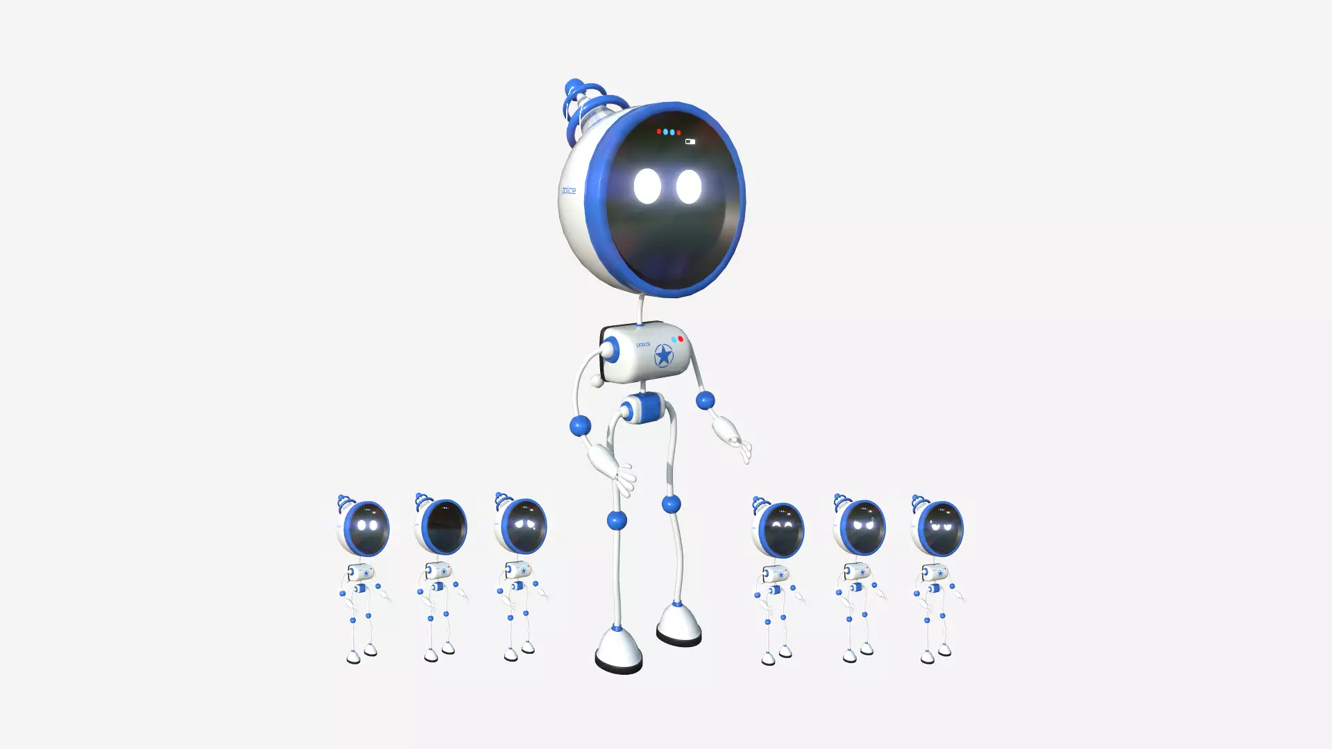 Cute Robot D08 Police Cop - SciFi Character Design Low-poly 3D model_0