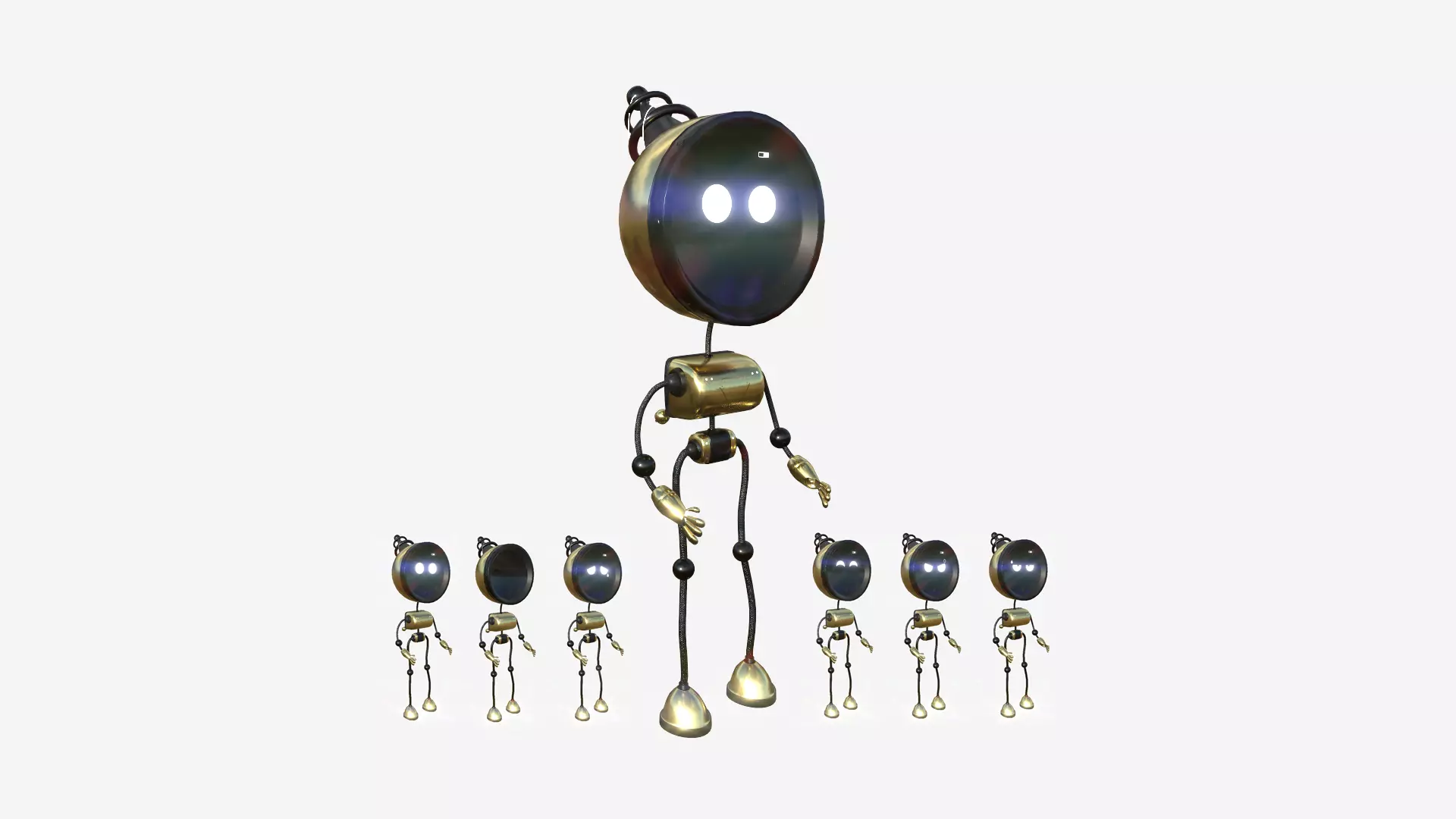 Cute Robot D09 Gold - SciFi Character Design Low-poly 3D model_0