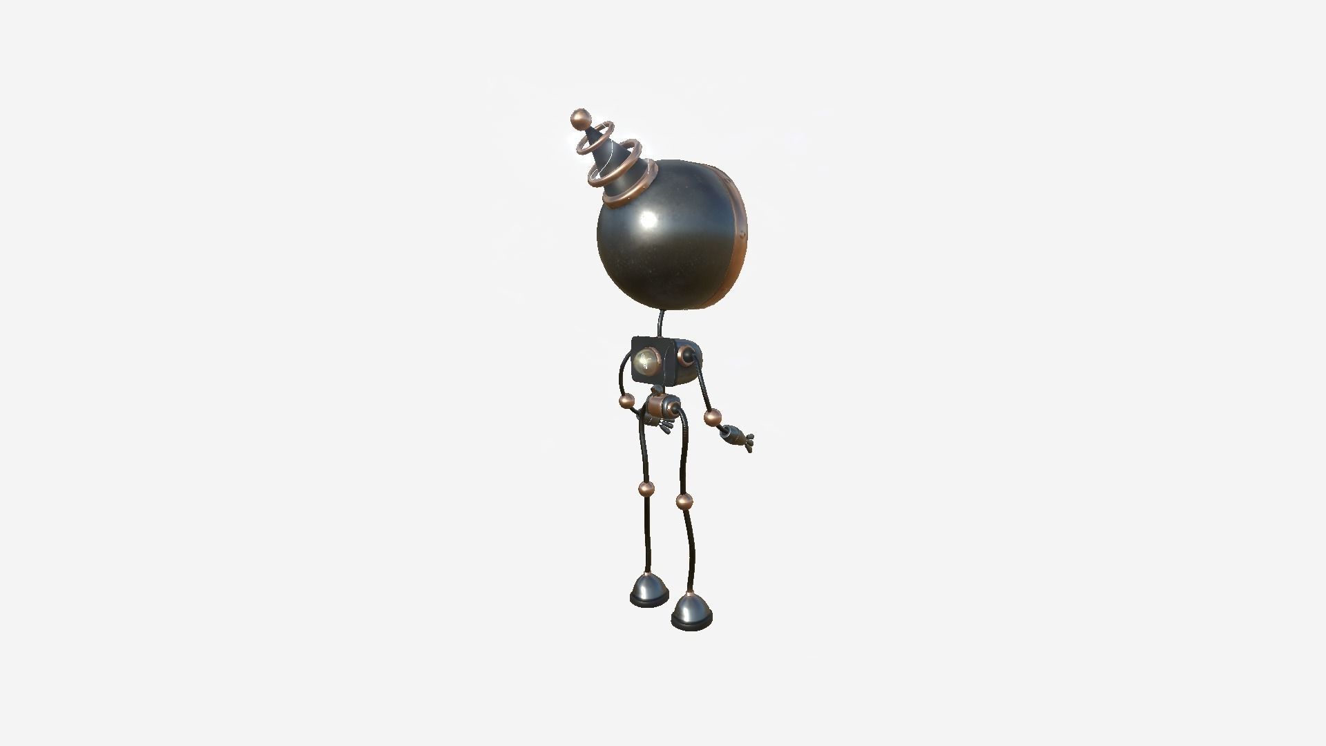 Cute Robot D10 Metal - SciFi Character Design Low-poly 3D model_4
