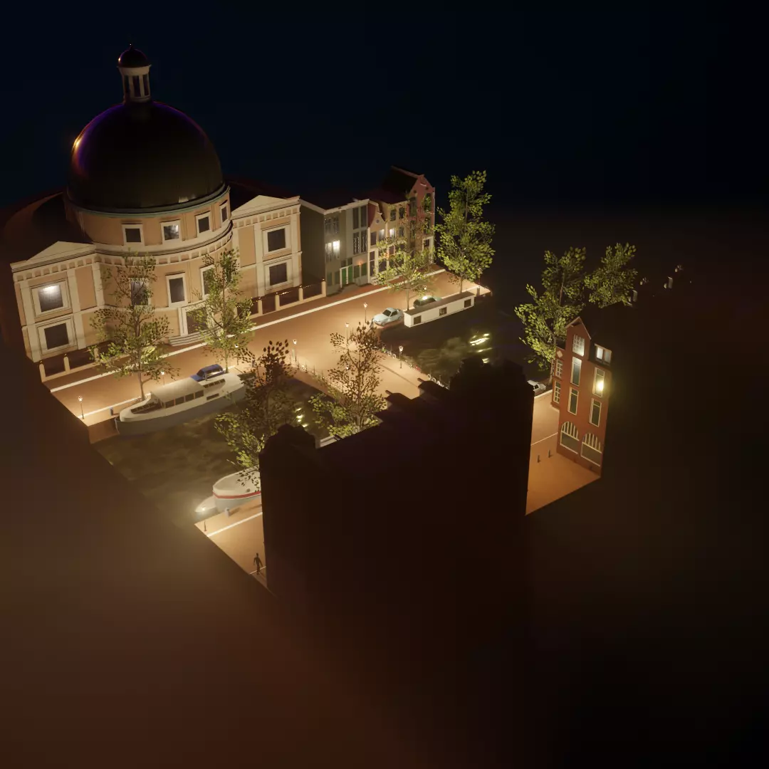 Amsterdam street corner Low-poly 3D model_0