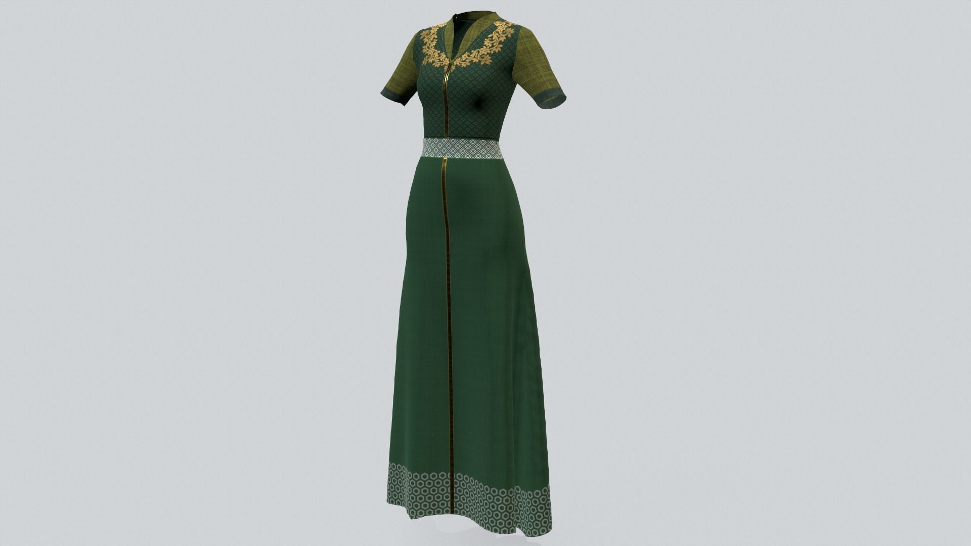 Indian Party Dress Green Costume Low-poly 3D model_6