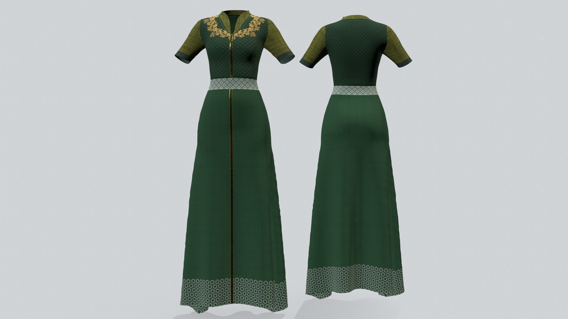 Indian Party Dress Green Costume Low-poly 3D model_1