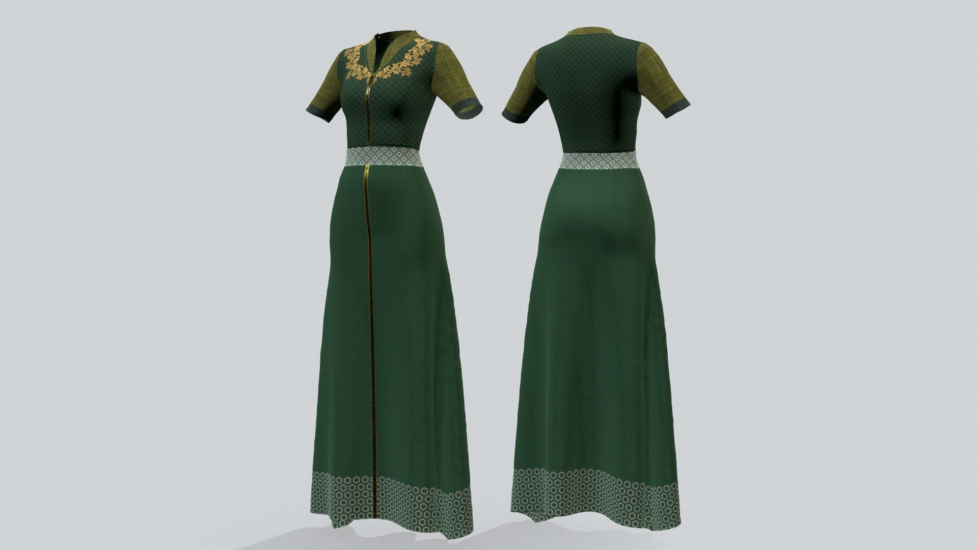 Indian Party Dress Green Costume Low-poly 3D model_3