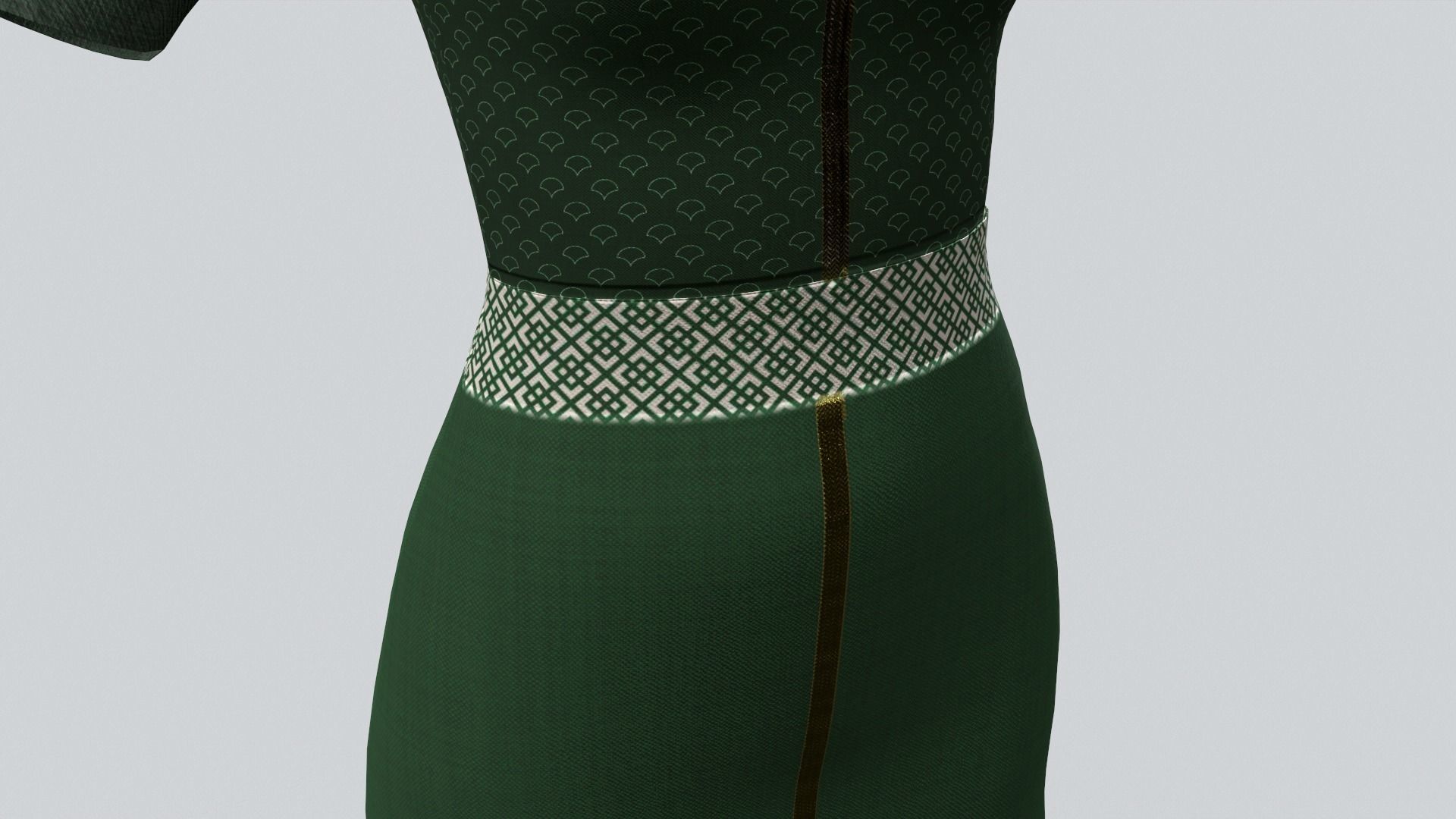 Indian Party Dress Green Costume Low-poly 3D model_4