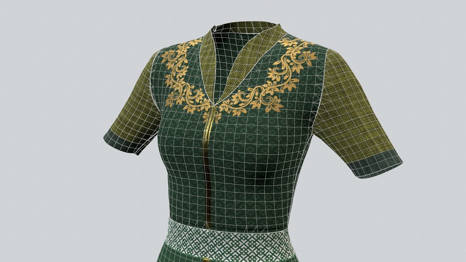 Indian Party Dress Green Costume Low-poly 3D model_10