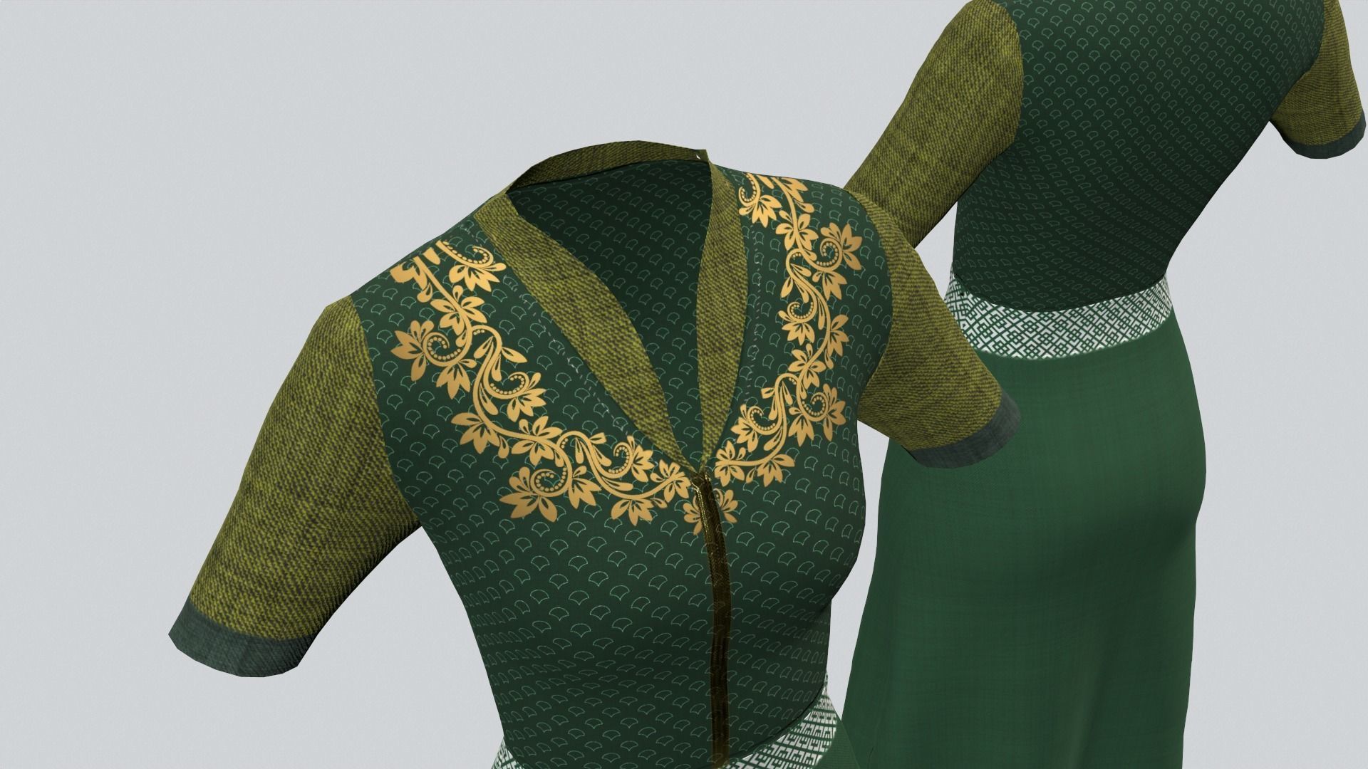 Indian Party Dress Green Costume Low-poly 3D model_2