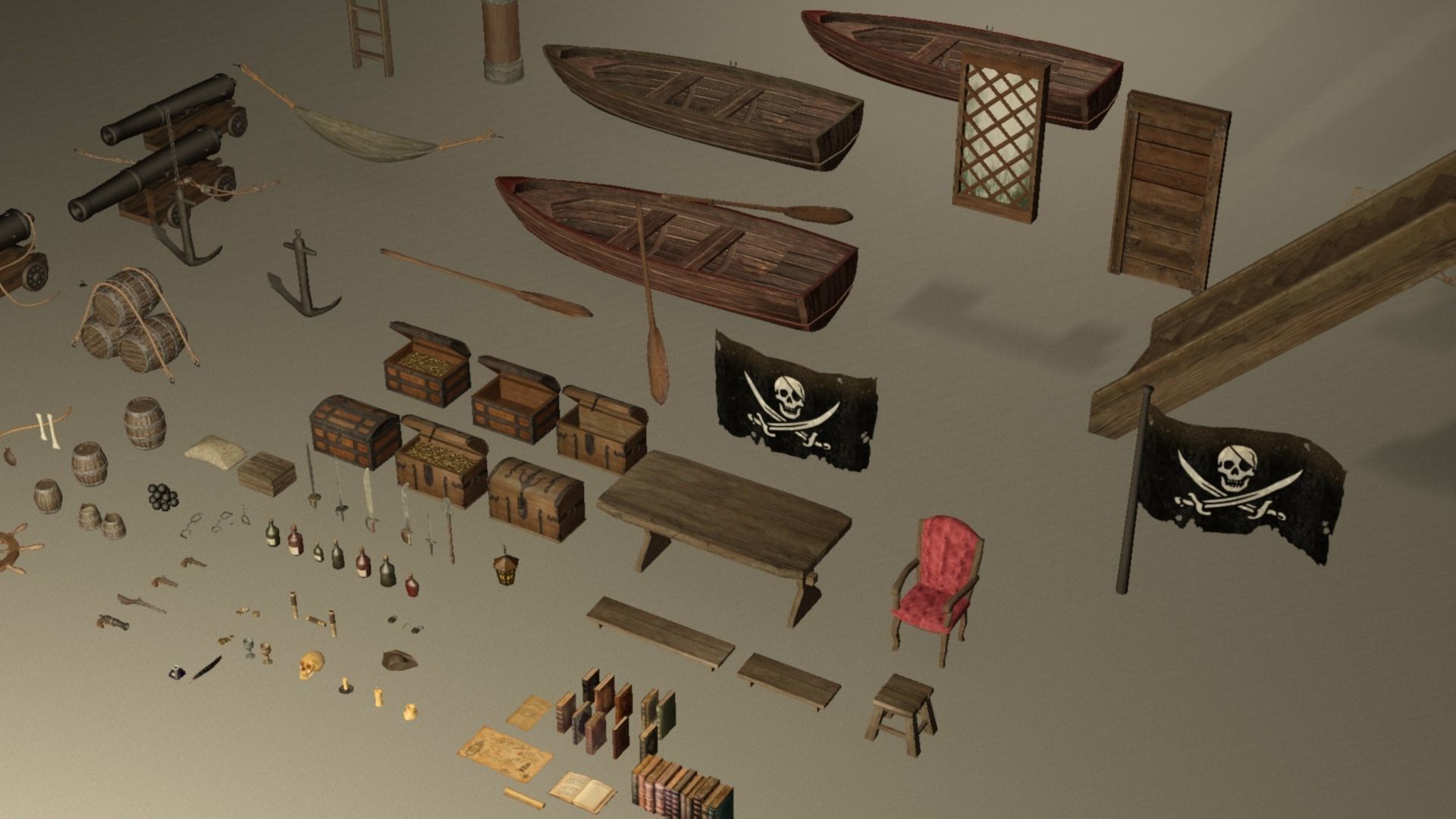 Pirate sailor props mega pack - 110 plus items collection Low-poly 3D model_3